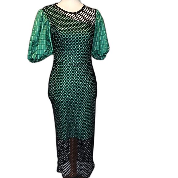 Aomei Multimedia Puff Sleve Fishnet Dress Size Small - Picture 2 of 10